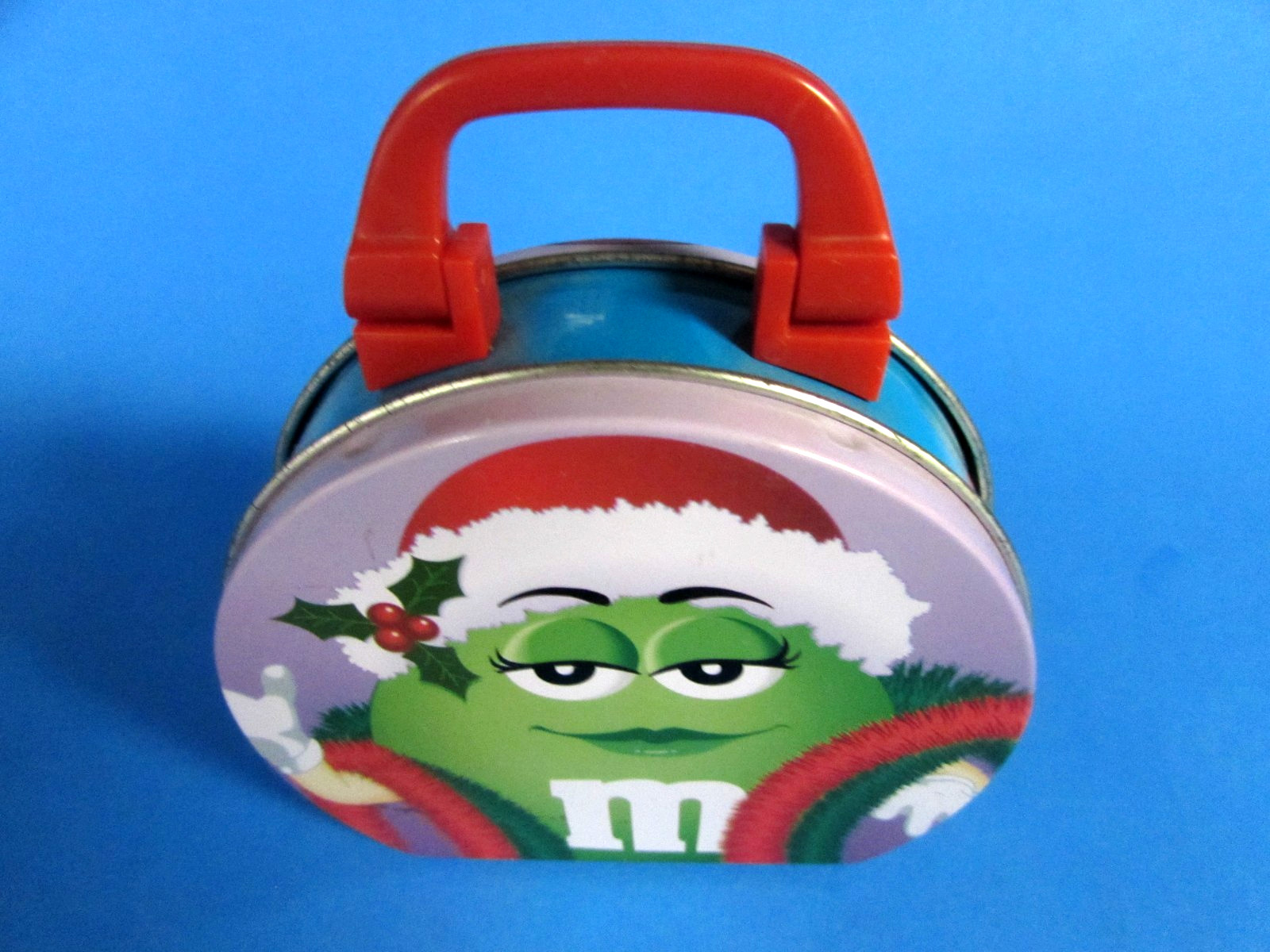 GREEN  M&M MRS . SANTA  CLAUS  -  MINI  METAL  LUNCH  BOX
