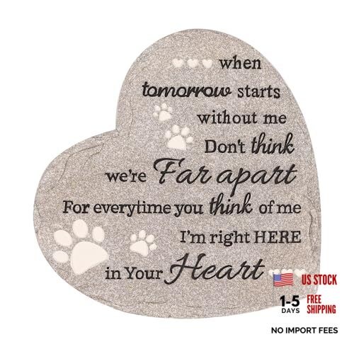 Pet Memorial Stone for Dogs Cats, 10 Inch Dog Memorial Gifts Heart-shaped Paw