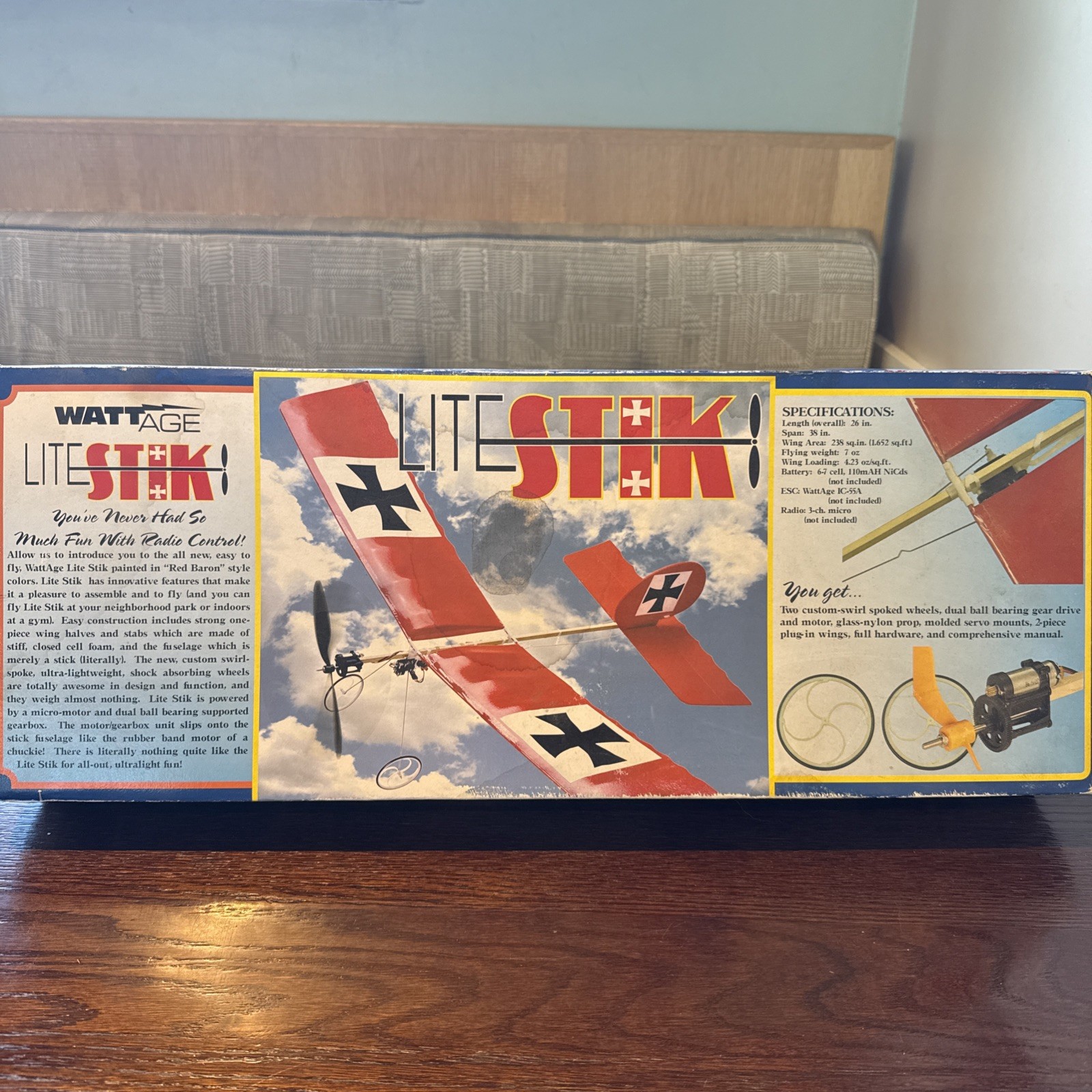 WATTAGE'S The “Red Baron”  Lite Stick Electric Model Airplane Kit New Open Box