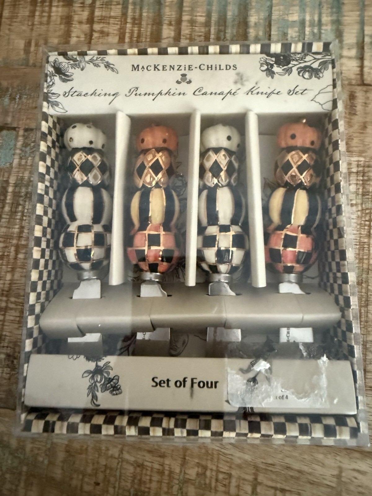 Retired Mackenzie Childs Ceramic Stacking Pumpkins Canapé Knives 4 New