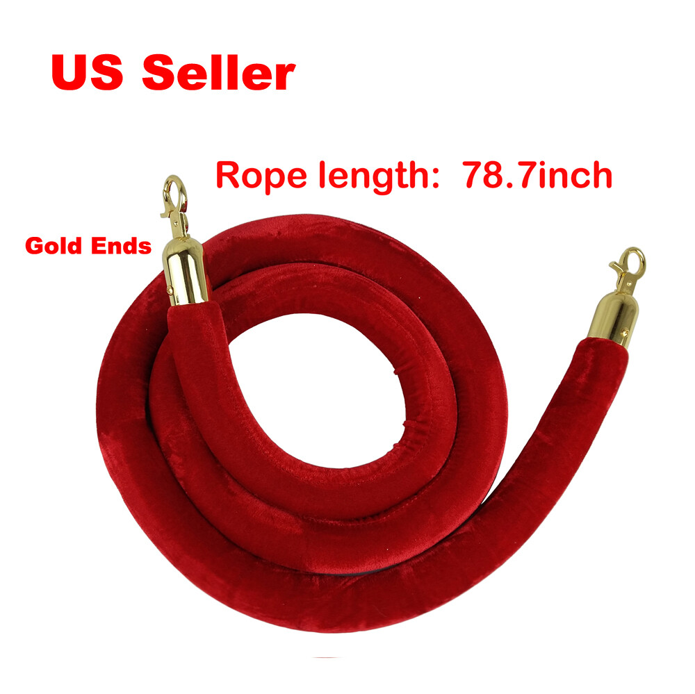 78.7IN Red Velvet Rope Crowd Control Stanchion Post Queue Line Barrier Gold Ends