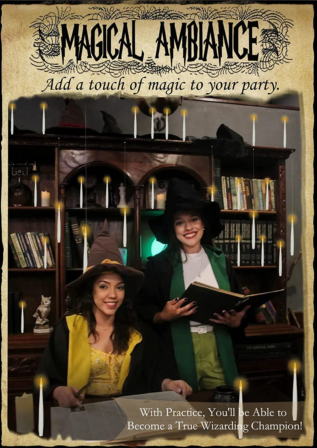 Floating Candles with Wand, 20 Pcs Magic Hanging Candles, Flickering Warm Light