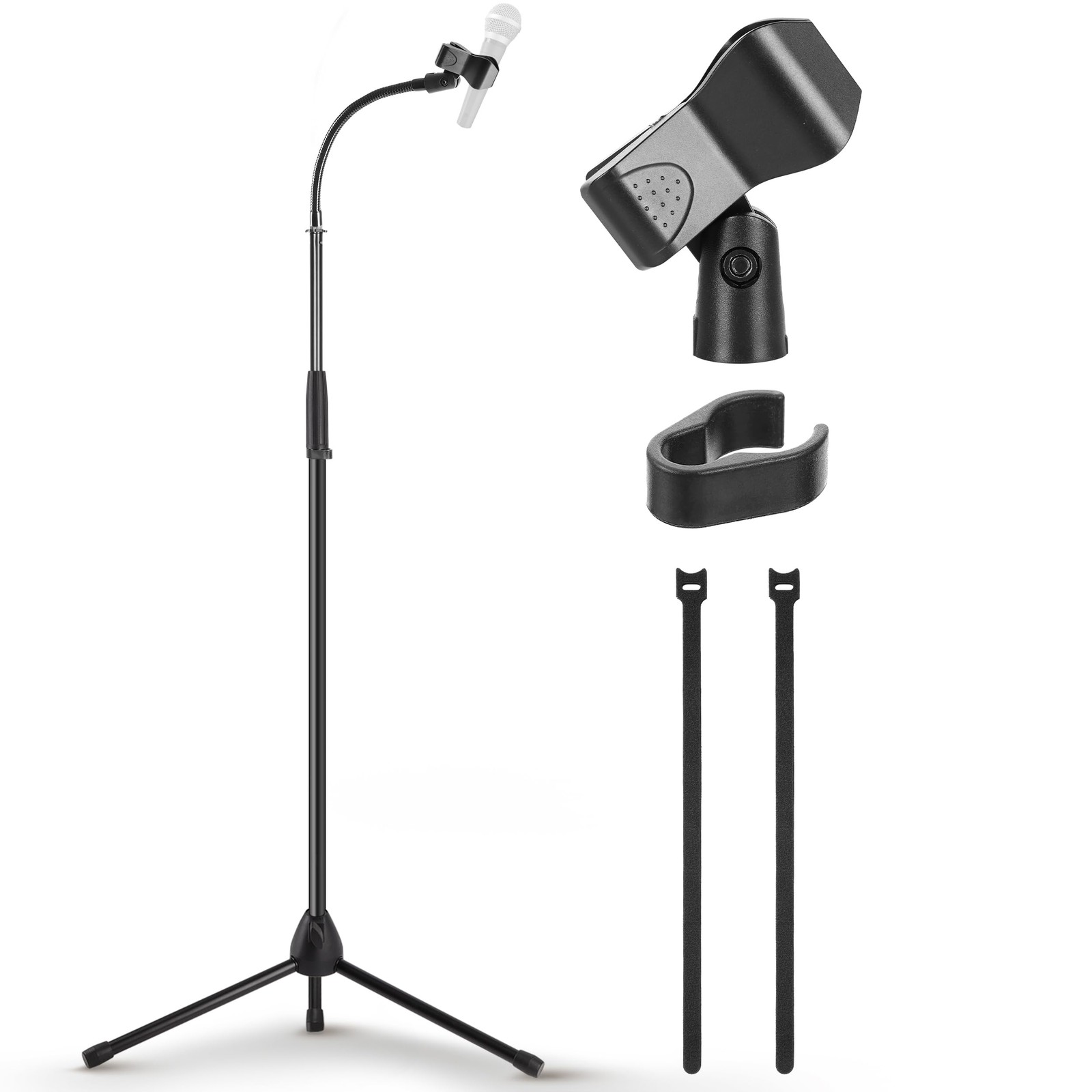 Pyle Tripod Mic Stand, Adjustable Gooseneck Microphone Sturdy Black