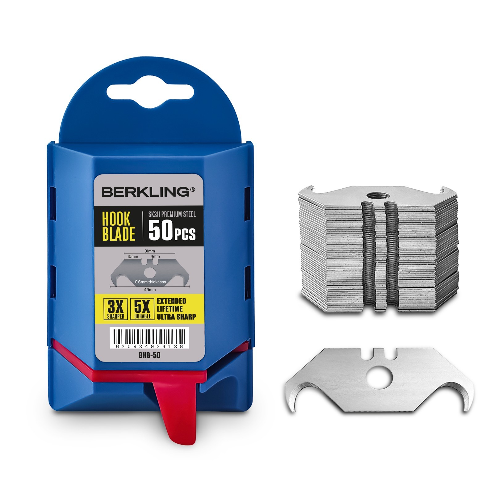 Berkling SK2H Hook Utility Knife Blades 50-Pack with Dispenser