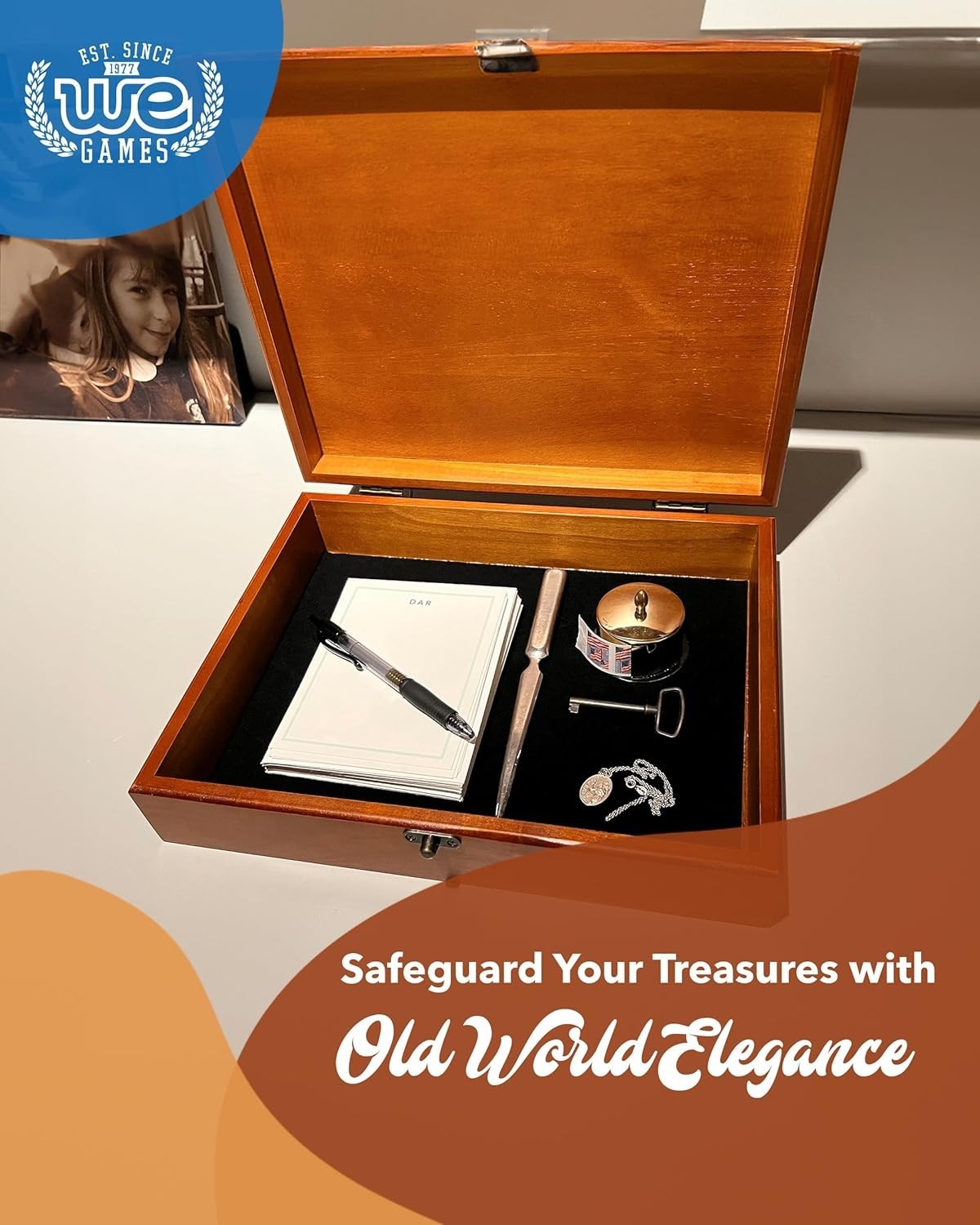 Rustic Wooden Box with Velvet Lining - Classic Design