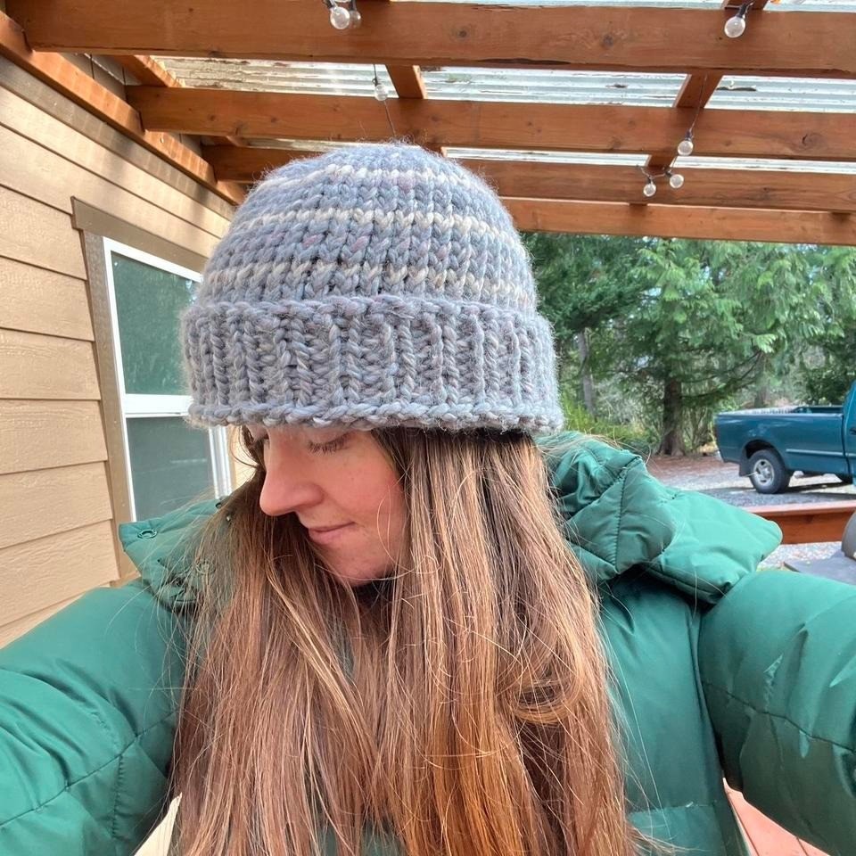 Hand Knit Light Blue Chunky Beanie