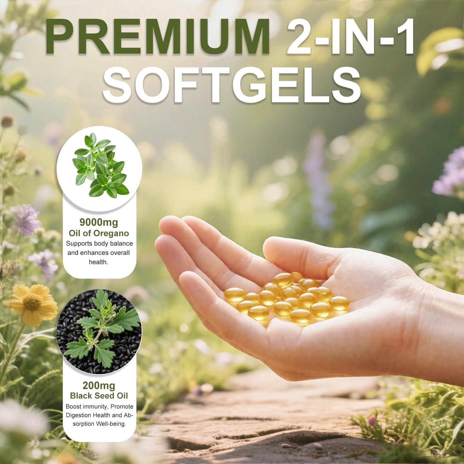2 in 1 Oil of Oregano & Black Seed Softgels Count with Carvacrol,Immune Support