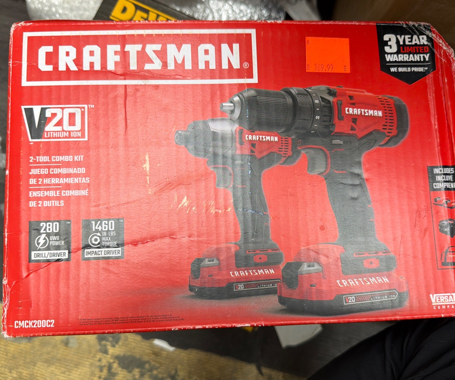 Craftsman 2-Tool Combo Kit CMCK200C2, CMCD700 Drill/Driver & CMCF800 Driver, 20V