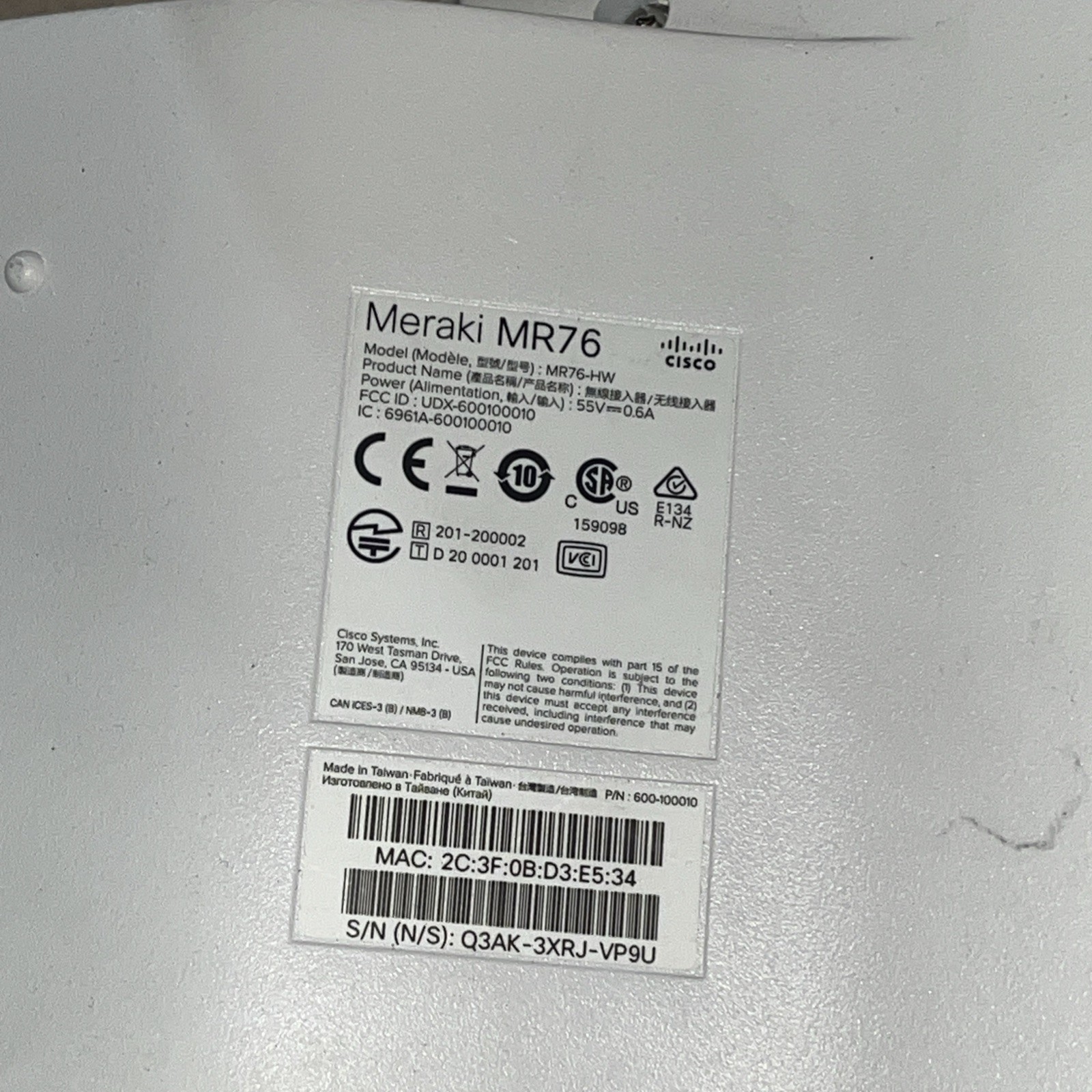 CISCO MERAKI MR76 WIRELESS DUAL-BAND ACCESS POINT