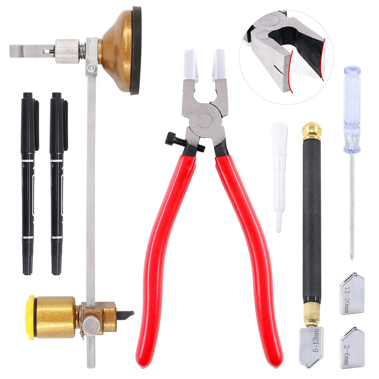 Keadic Glass Cutting Tool Set Contains Glass Running Pliers, 2mm-20mm Oil Fee...