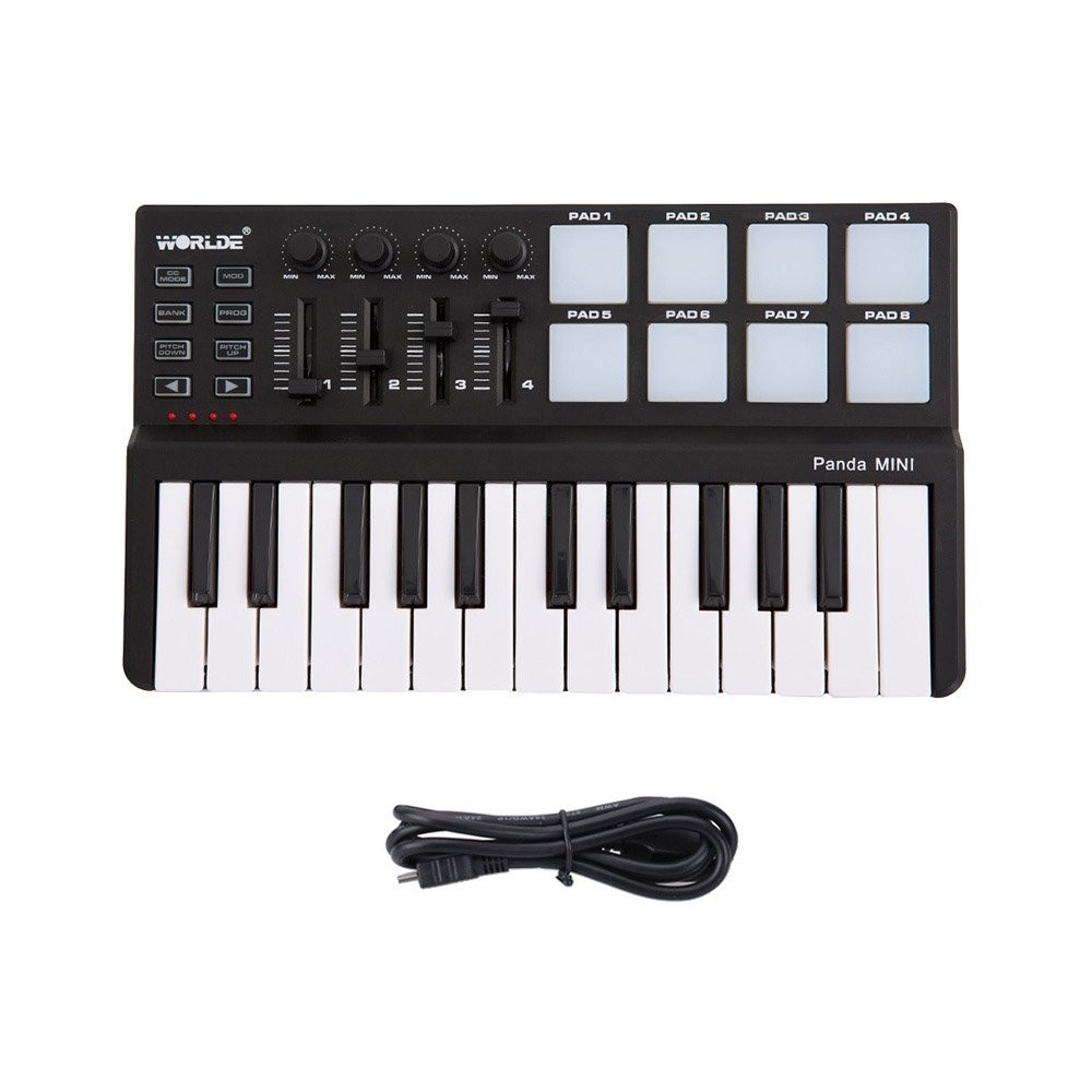 Mini 25-Key Midi Keyboard Controller With 8 Velocity-Sensitive Drum Pads, Portab