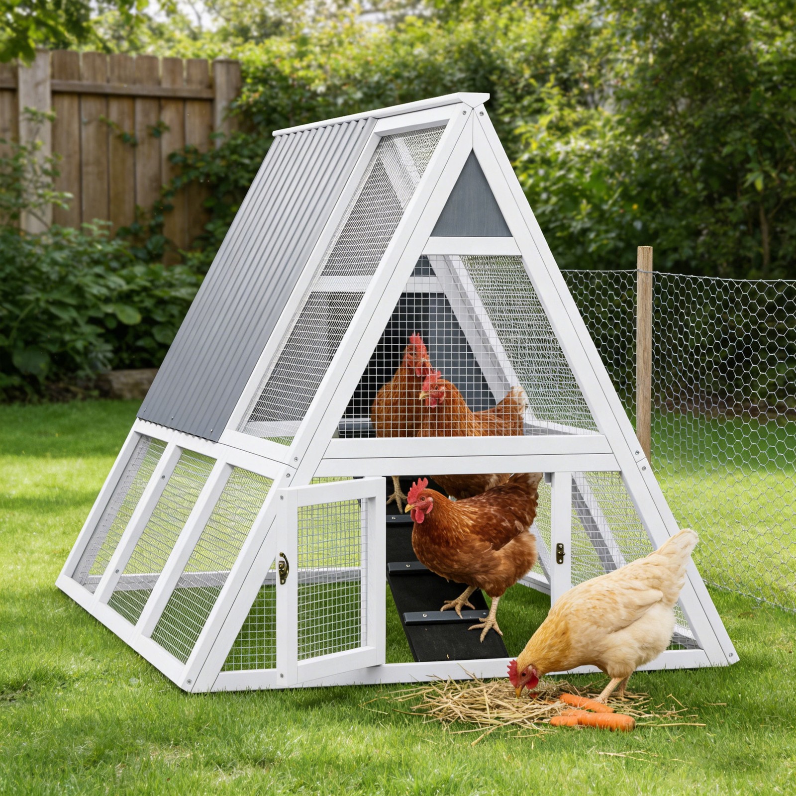 Large Weatherproof Triangular Chicken Coop with Nesting Box & Tray