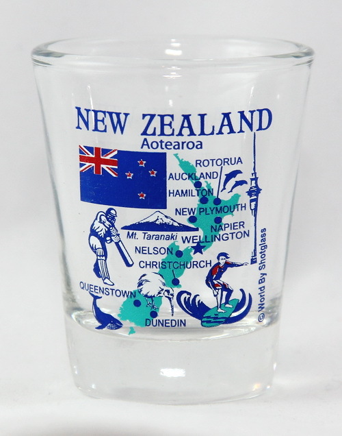 NEW ZEALAND LANDMARKS AND ICONS COLLAGE SHOT GLASS SHOTGLASS