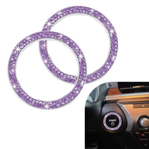 2PCS Car Engine Start Decoration Ring, Bling Crystal Double Rhinestone purple