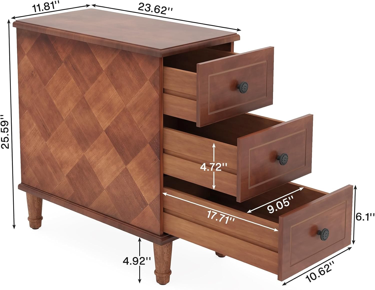 Solid Wood End Table – Narrow Side Table with Drawers