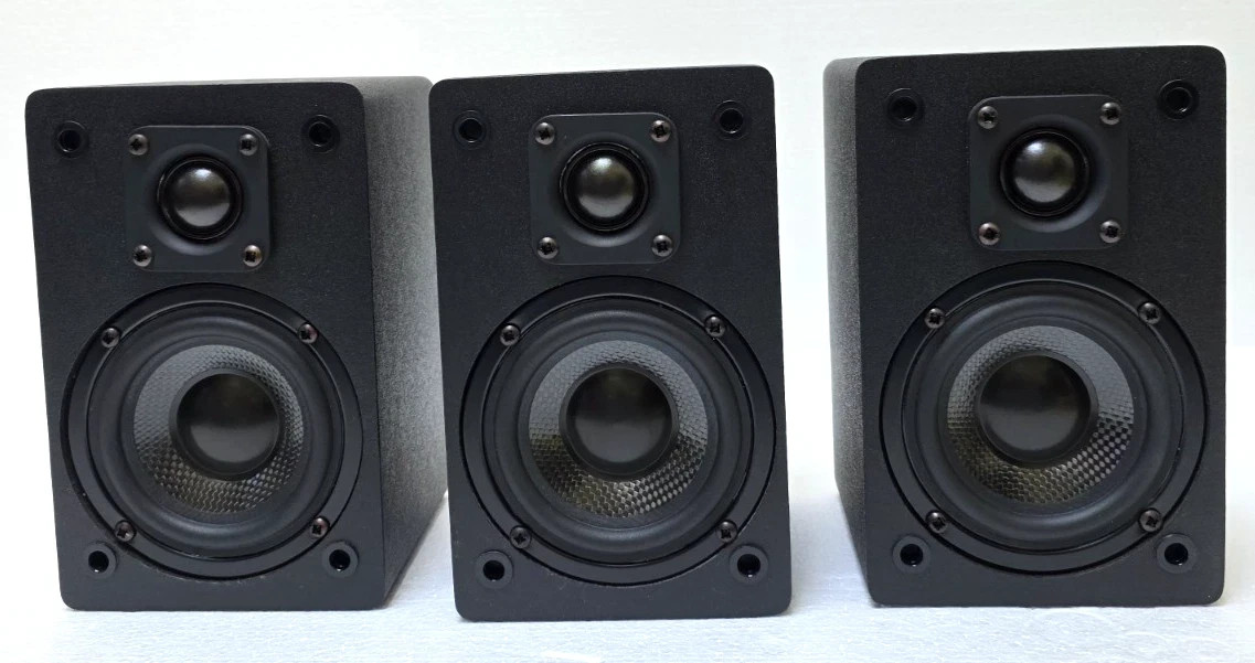 Source Technologies 1.4D Mini Bookshelf Speakers Carbon Fiber Woofer (Lot of 3)