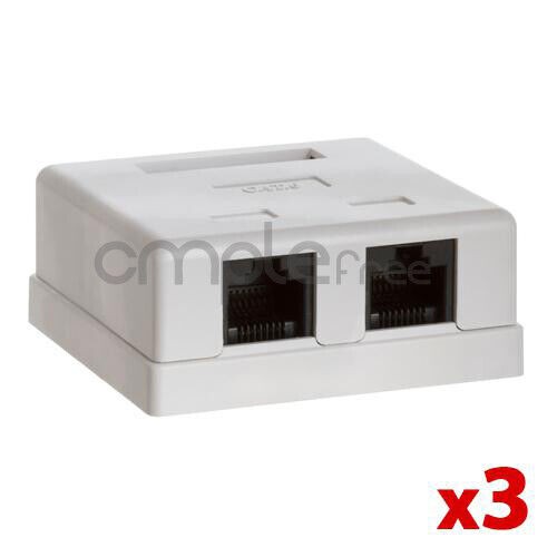 Double Hole Cat 6 Surface Mount Box Keystone Jack Cat6 Jack 2 Port Lot of 3 NEW