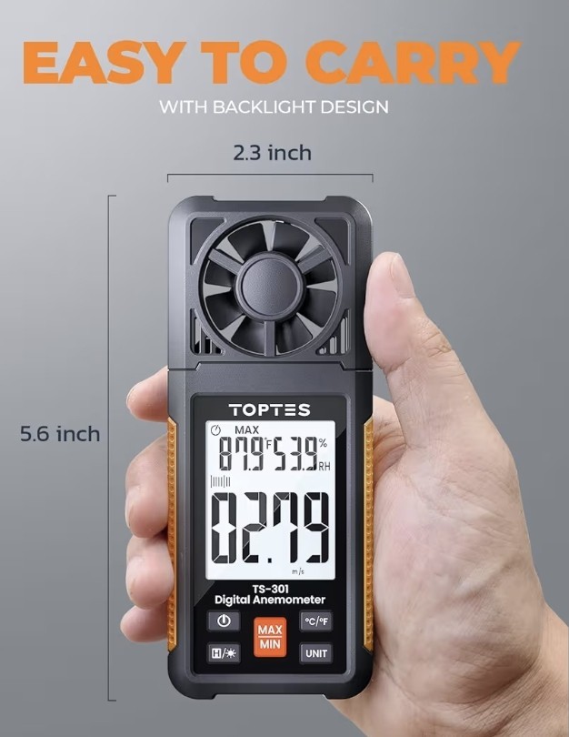 TS-301 Digital Anemometer, Wind Speed Meter with 2.26-inch Big Backlight LCD