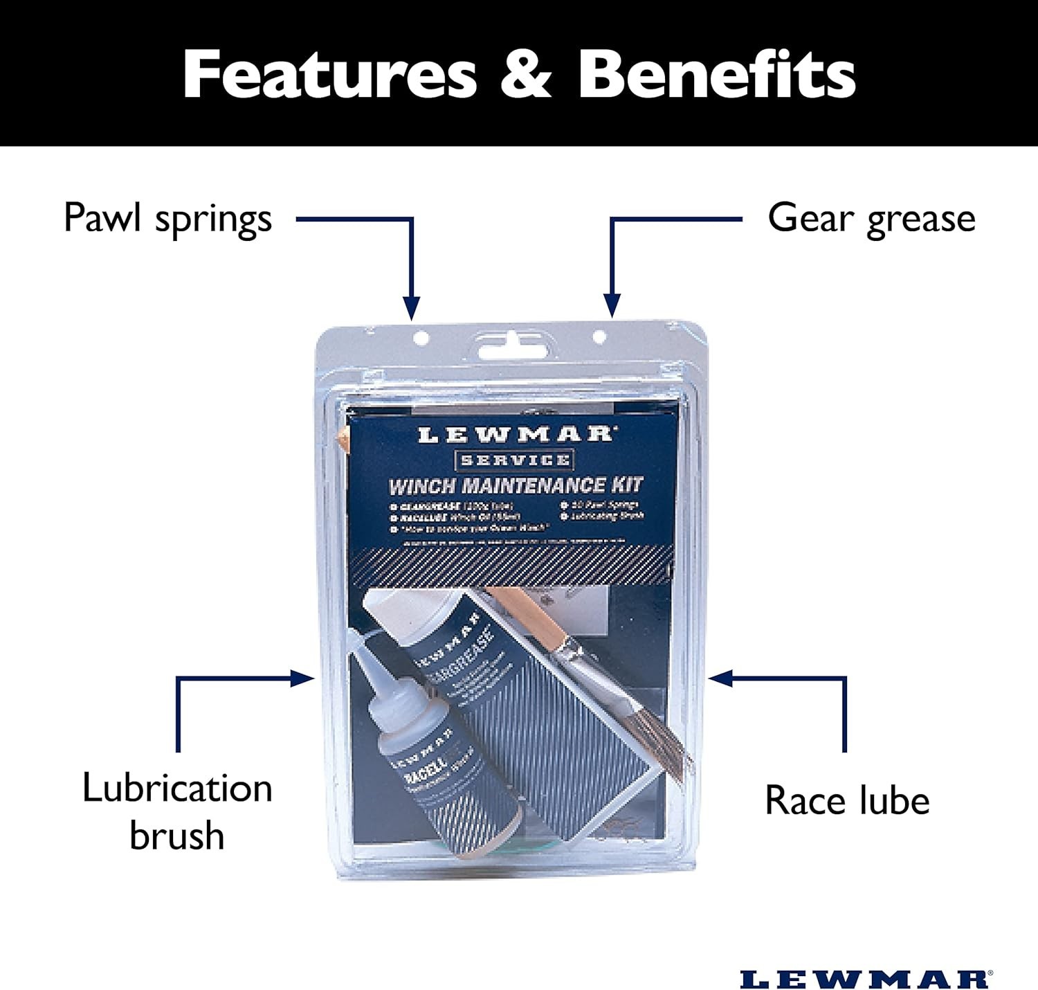 NEW LEWMAR-19701500 WINCH MAINTENANCE KIT, 10 PAWL SPRINGS, BRUSH, RACELUBE