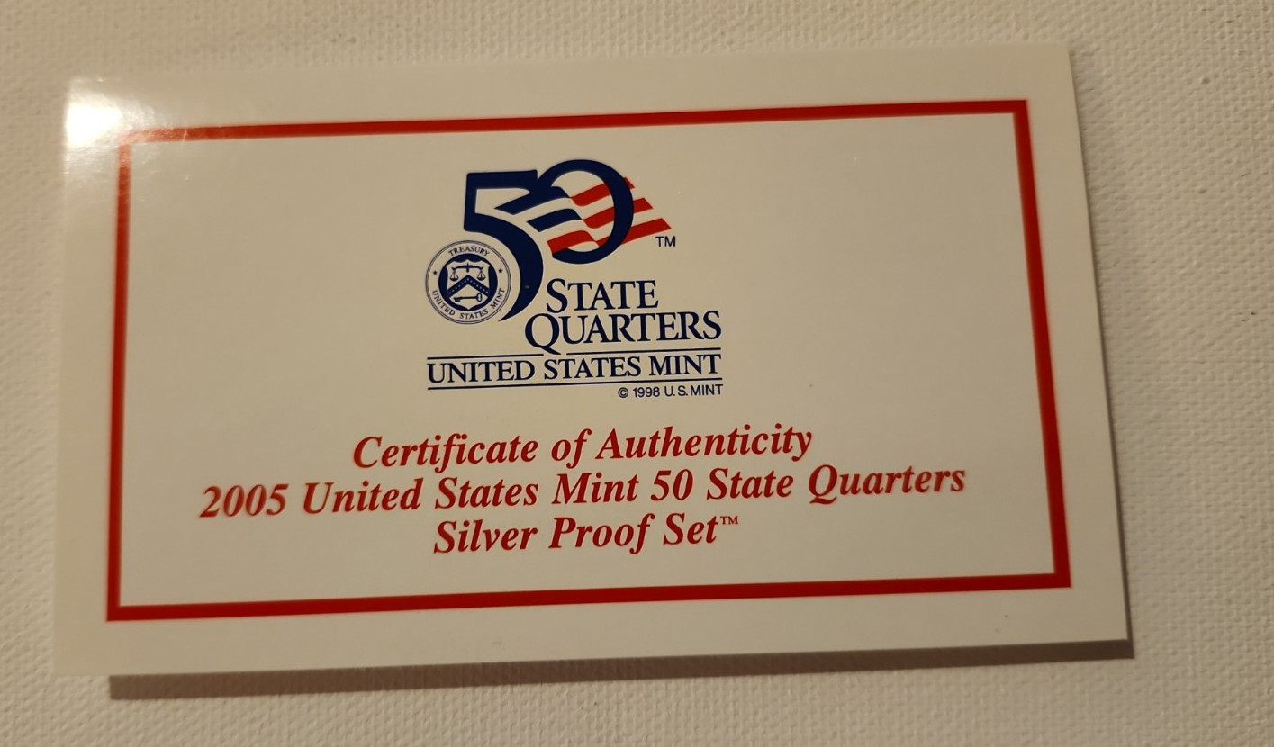2005-S US Mint Silver Proof State Quarters Set, Box & COA, CA MN OR KS WV