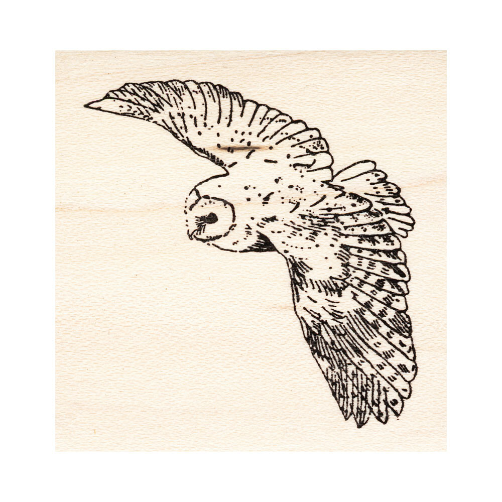Flying Barn Owl Beeswax Rubber Stamp Mounted Animals Birds Wildlife Scenic