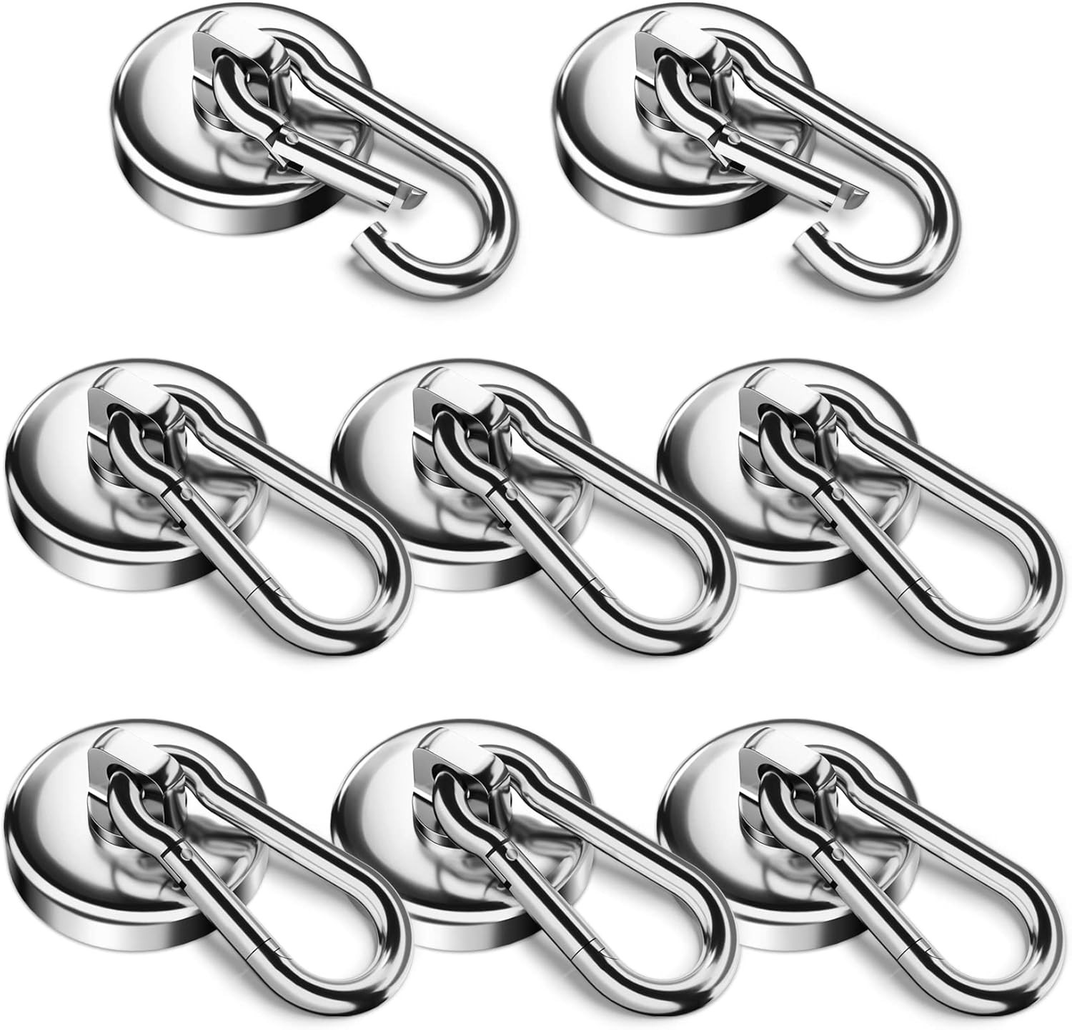 8 Pack 100LBS Neodymium Magnet Hooks with Swivel Carabiner, Strong Heavy