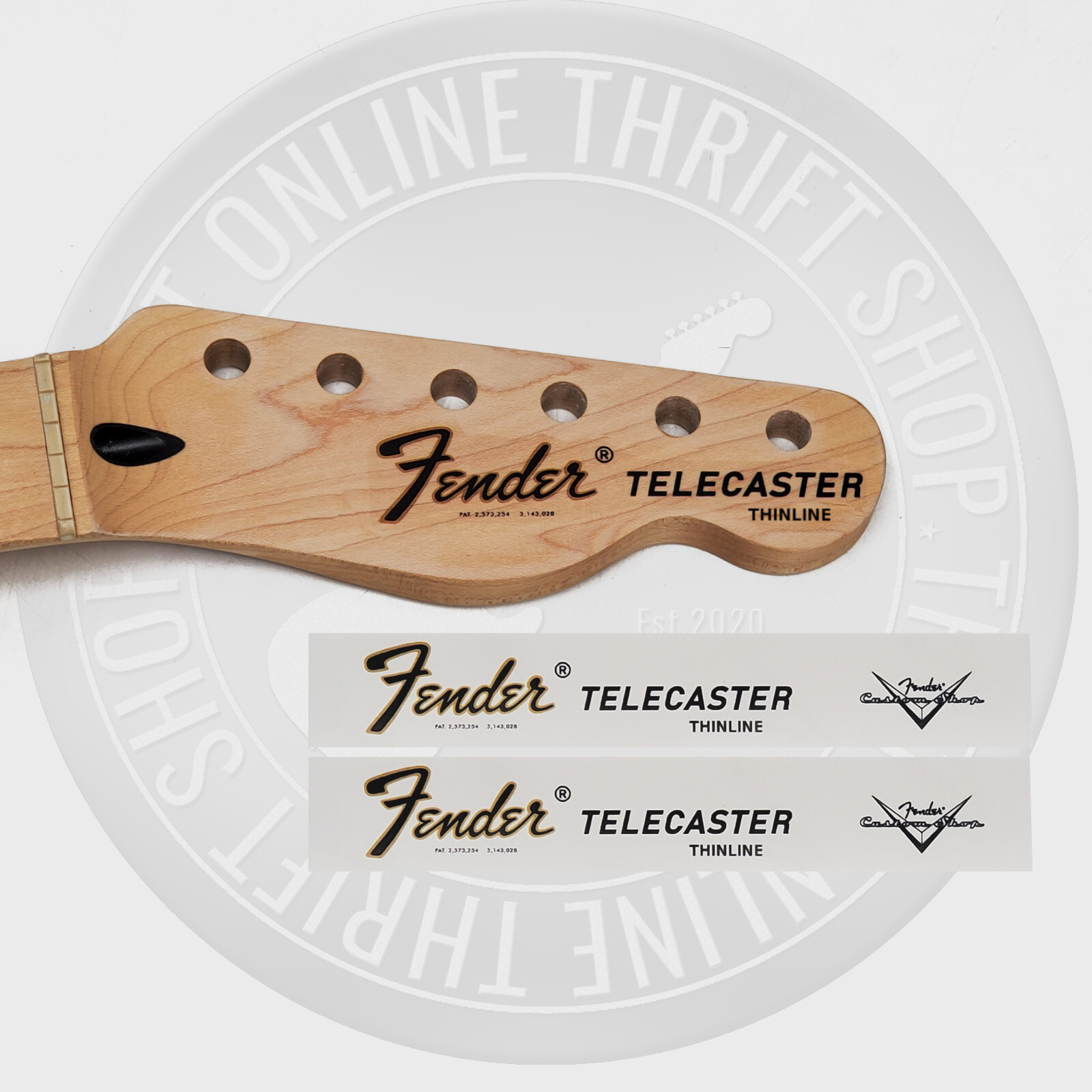 Fender Tele Thinline Waterslide Guitar Headstock Decals with CS Logo (Set of 2)