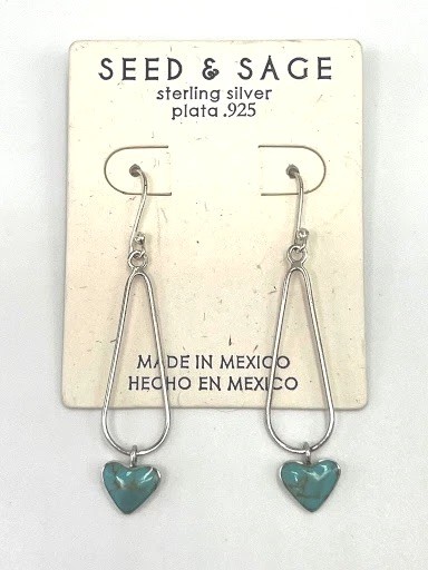 NEW SEED AND & SAGE EARRINGS STERLING .925 TURQUOISE HEART DANGLE DROP
