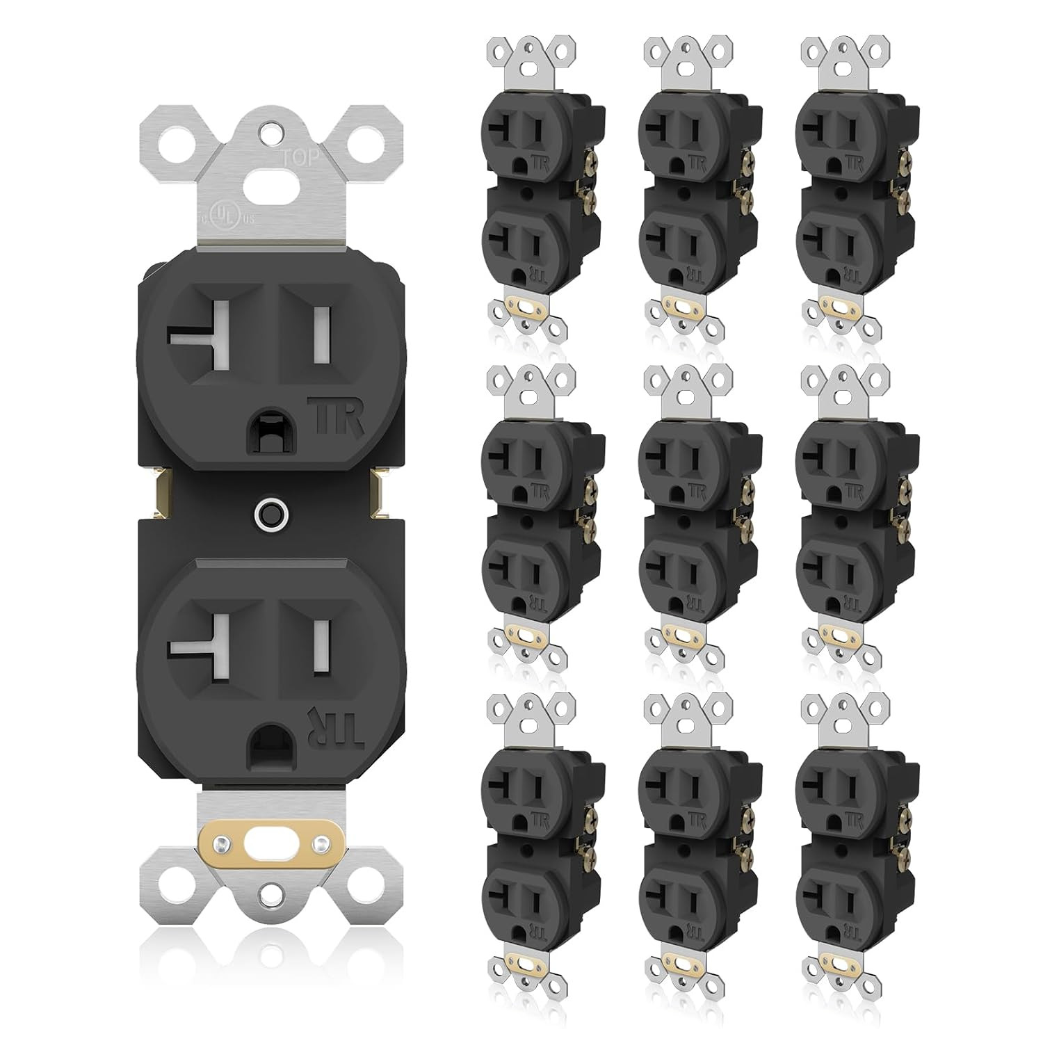 Black Duplex Receptacle Outlet, Tamper-Resistant Electrical Outlet, Residential