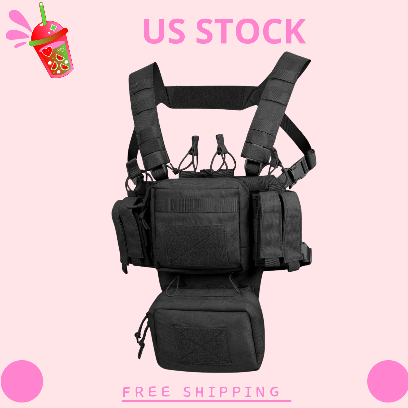 Tactical Chest Rig, Adjustable&Detachable Molle Chest Rigs with Mag Pouch