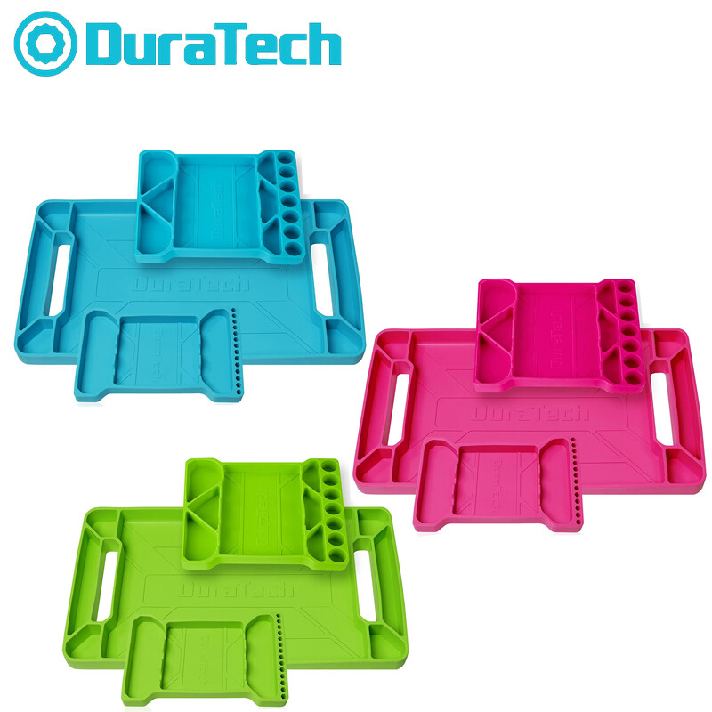 DuraTech 3Pack Flexible Tool Tray Silicone Tool Holder Organizer Blue/Pink/Green