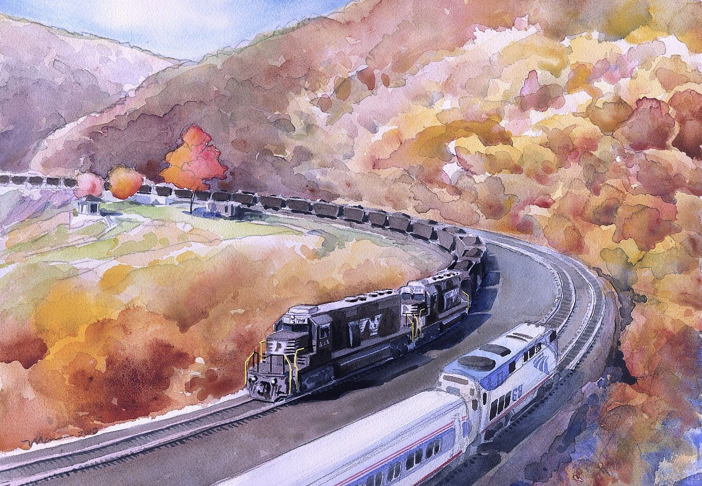 Horseshoe Curve Pennsylvania Railroad Notecards NS SD40E & Amtrak Pennsylvanian