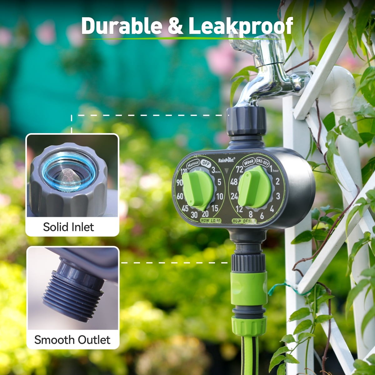 Automatic 2 Dial Programmable Hose Sprinkler Timer, Weatherproof Outdoor Water