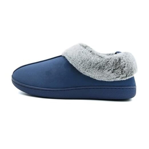 House Slippers for Women, Memory Foam Fuzzy Woman Slippers Suede Faux 11 Blue