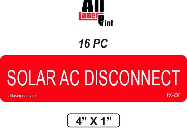 Photovoltaic Labels for PV Solar System_Solar AC Disconnect_4" x 4" x1", Red