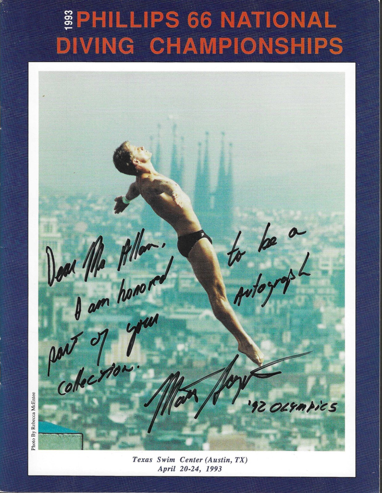 Matt Scoggin Signed Program 1993 Phillips 66 National Diving Championships Auto
