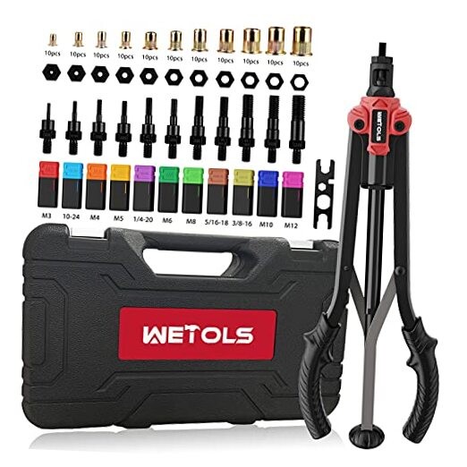 17" Rivet Nut Tool, Hand Rivet Tool Kit with 11 Metric & SAE Mandrels M3 M4
