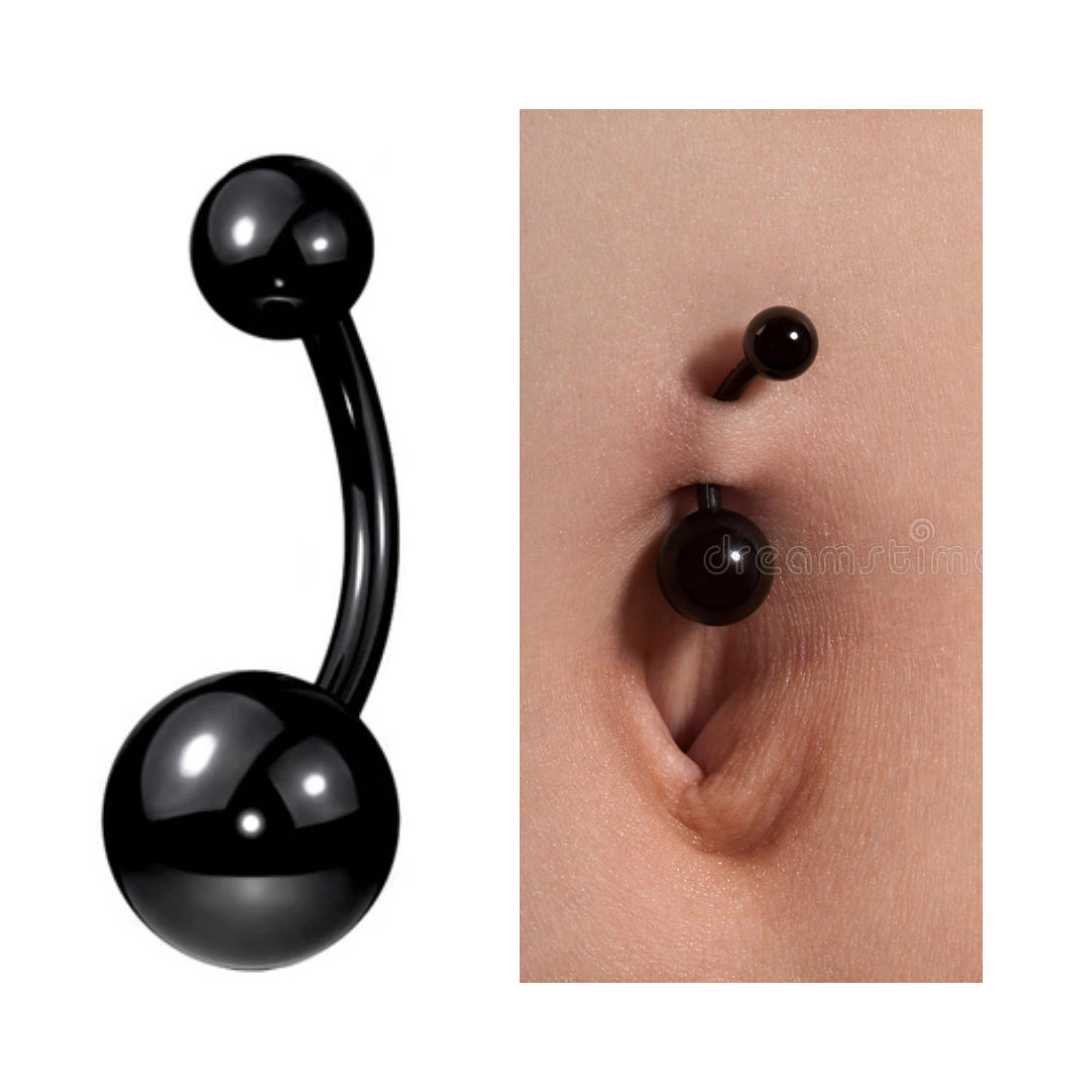 14G BLACK TITANIUM STEEL BELLY BUTTON NAVEL RING BODY JEWELRY CURVED BARBELL