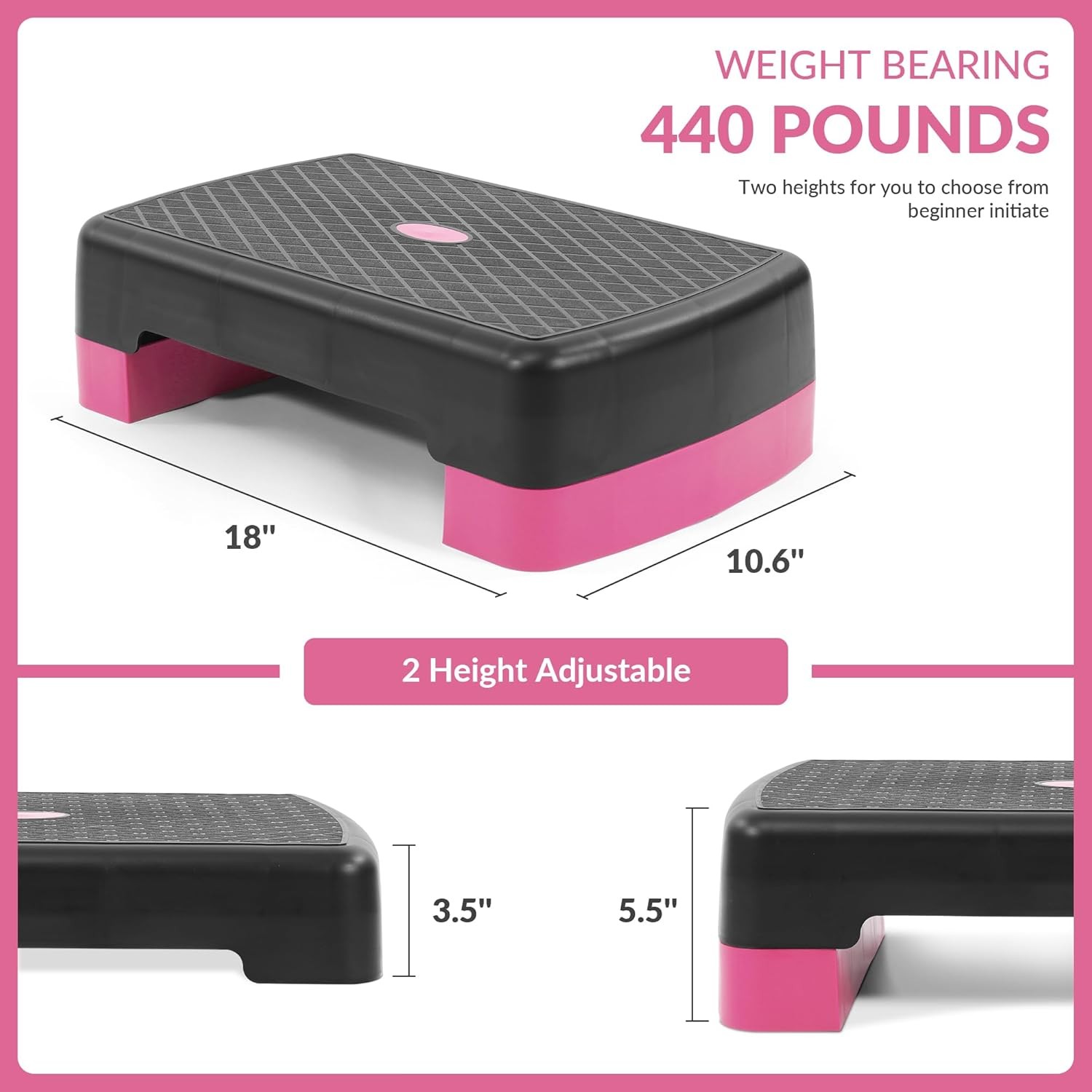 Fitvids 18" Aerobic Step Platform, Workout Stepper with Adjustable 2 Stackable R