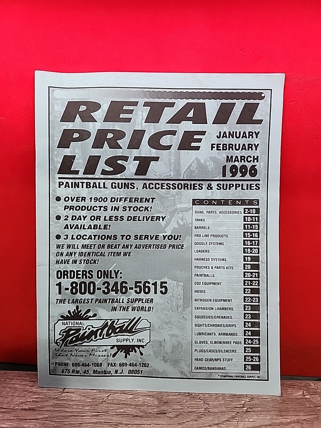 National Paintball Supply Retail Price List January February March 1996