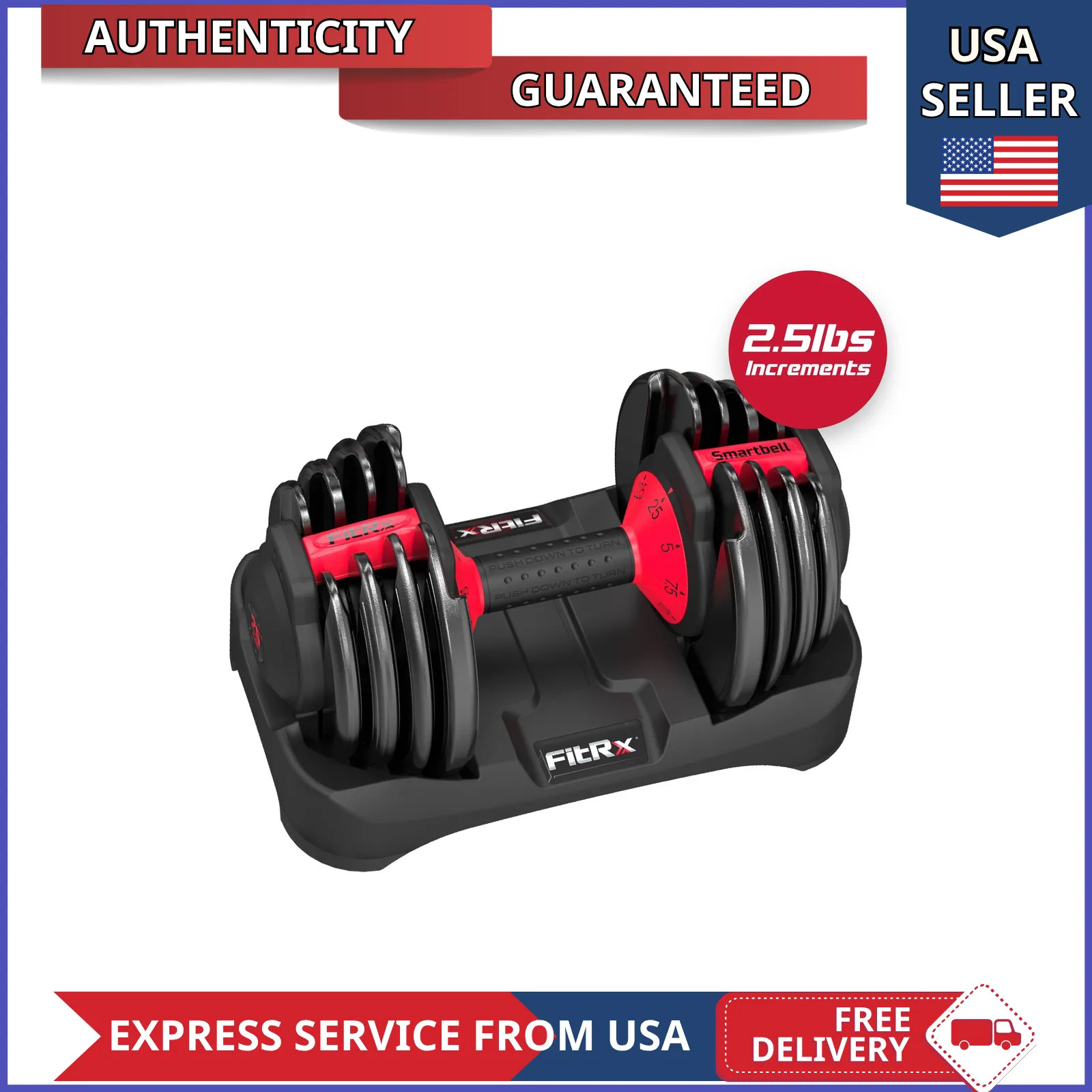 FitRx SmartBell 9 in 1 Adjustable Dumbbell 25 lb Weight