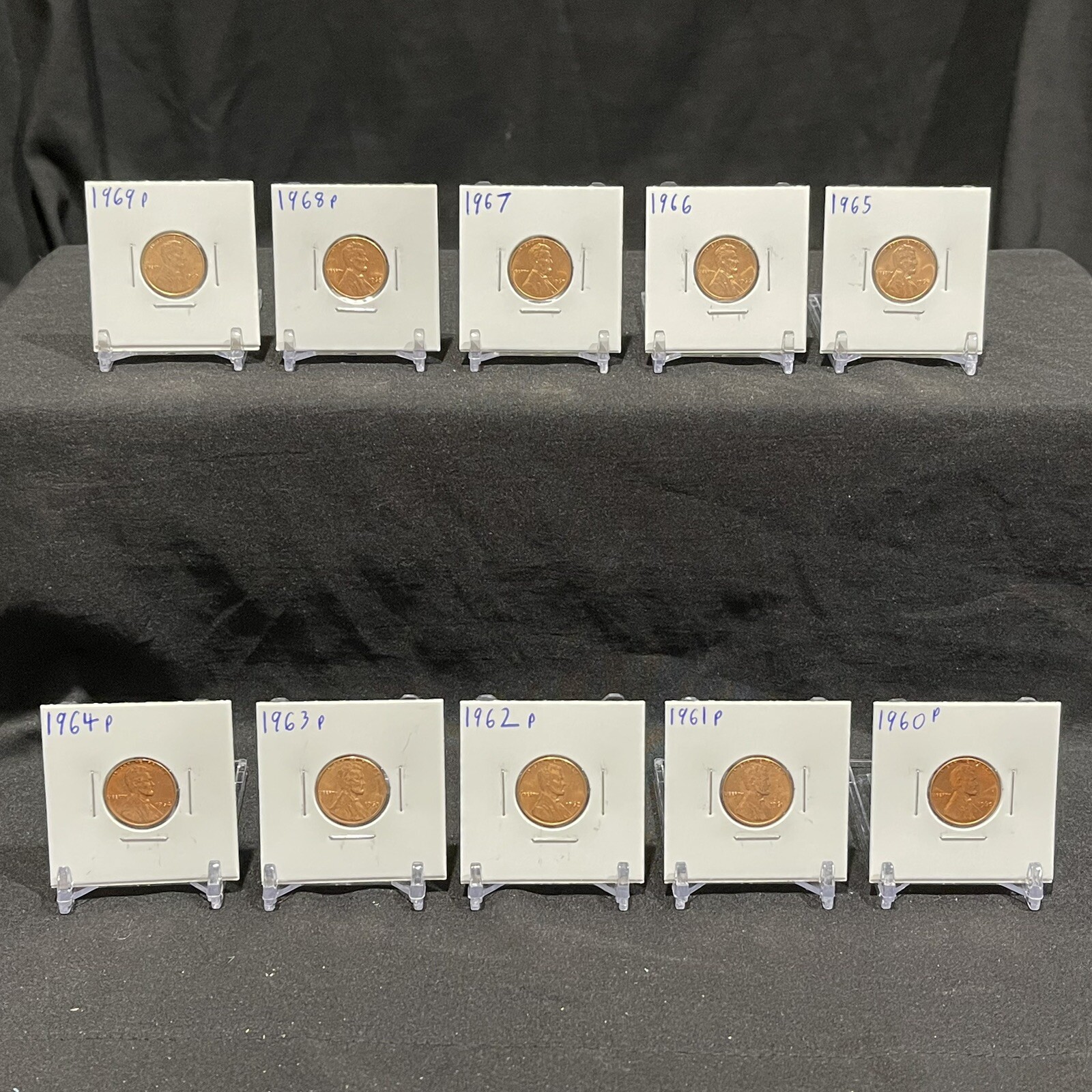 1960P-1969P Lincoln Cent Collectible Coin Set (10 Coins) AU-BU (READ!)