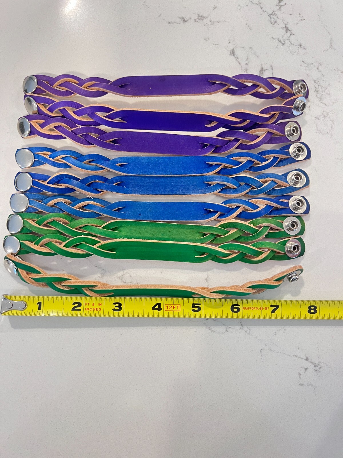 Twisted Leather Bracelet Blanks 1/2" Snaps 8" Length Green/Blue/Purple LOT of 9