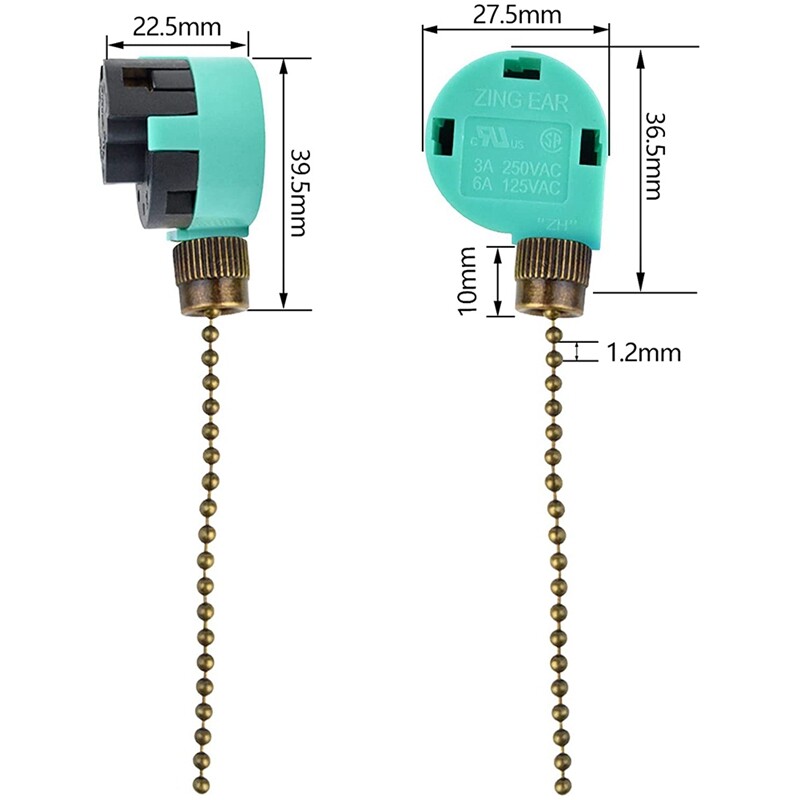 6 Pack Ceiling Fan Switch 3 Speed 4 Wire ZE-268S6 Fan Pull Chain Switch8608