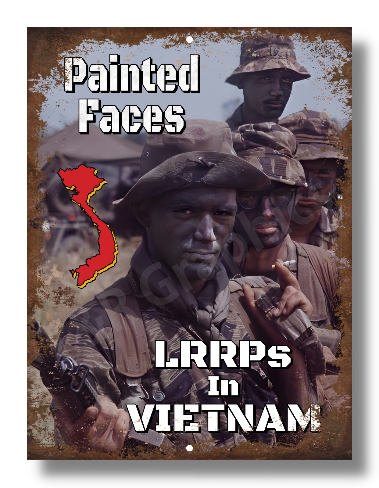 Vietnam, Painted Faces LRRP Special Ops, 9''x12'' Vintage Alum, tin, Metal sign