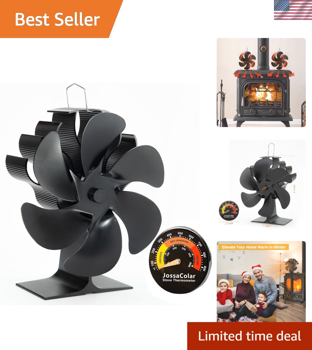 Heat Powered Stove Fan Non Electric Wood Burning Fireplace Fan Home Thermometer