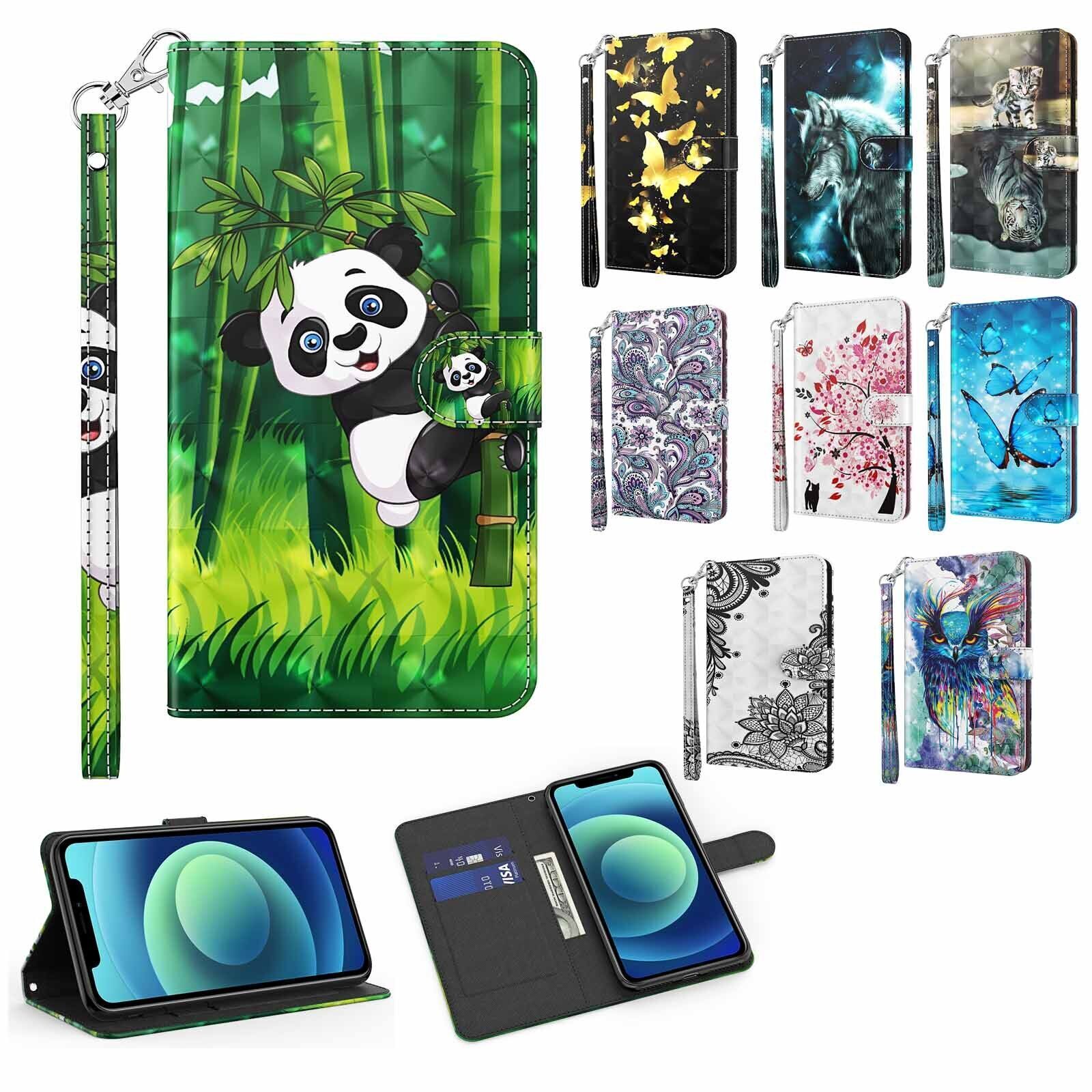 Luxury Panda Wolf Butterfly Wallet Cover Case For 16 15 14 13 12 11 Pro Max 16E
