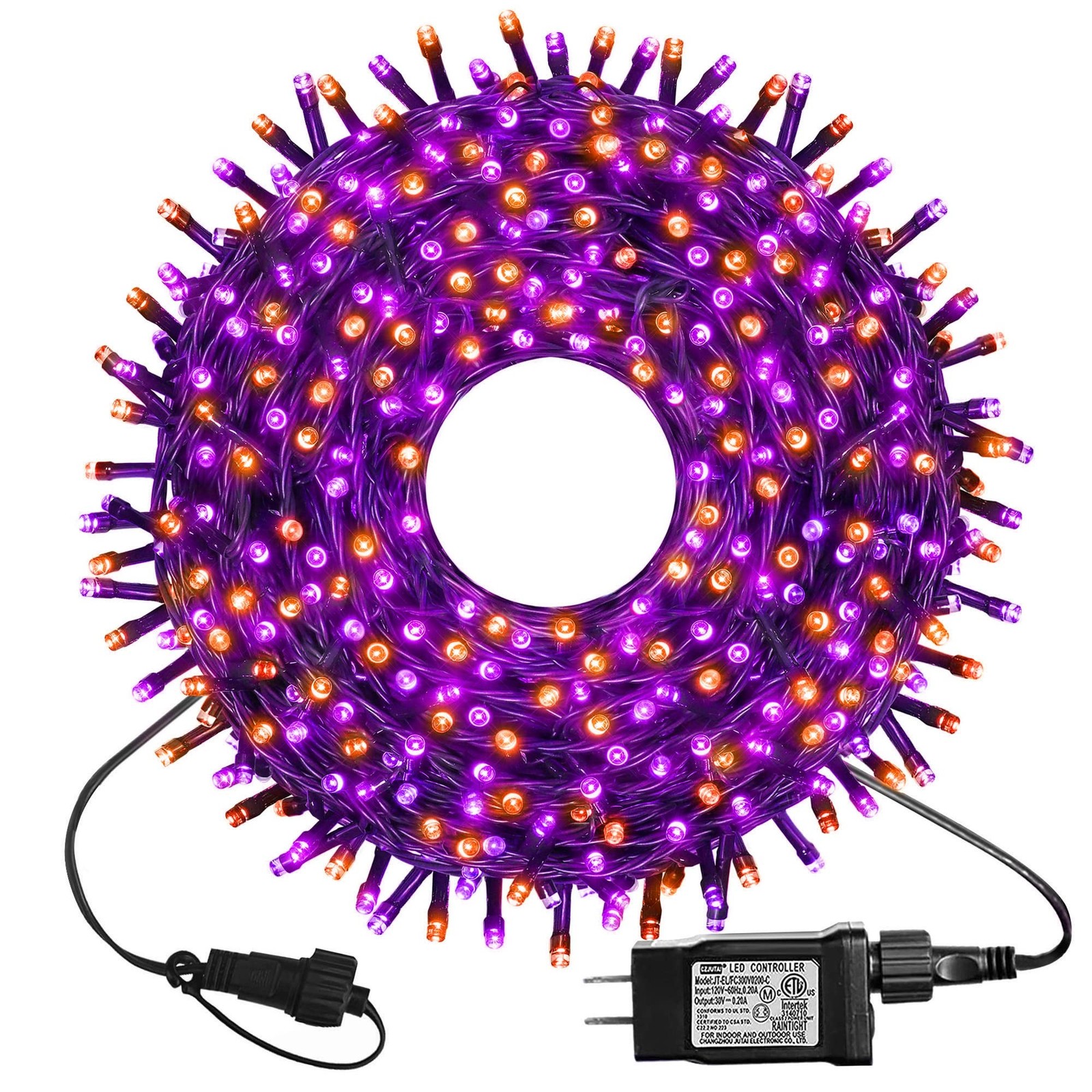 kemooie 300 LED Orange&Purple Halloween Lights, 99FT Connectable 8 Lighting M...