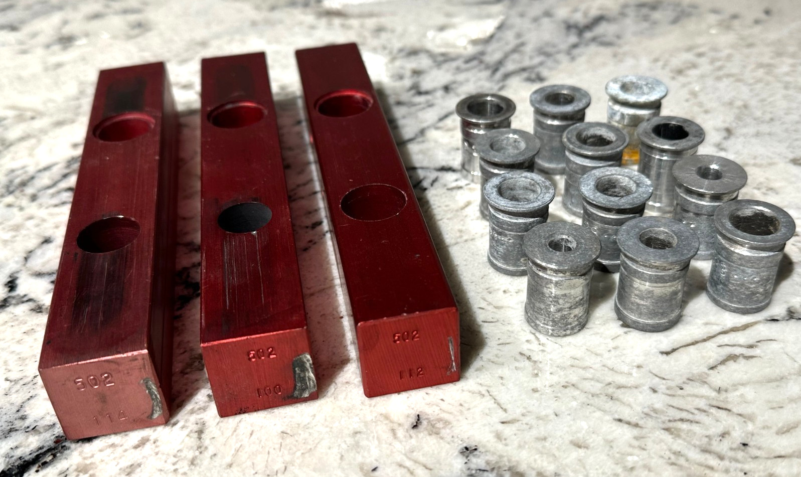 MEC CHARGE BAR 502 (3) 100, 112, 114 w/12 Powder Bushings Used Condition USA