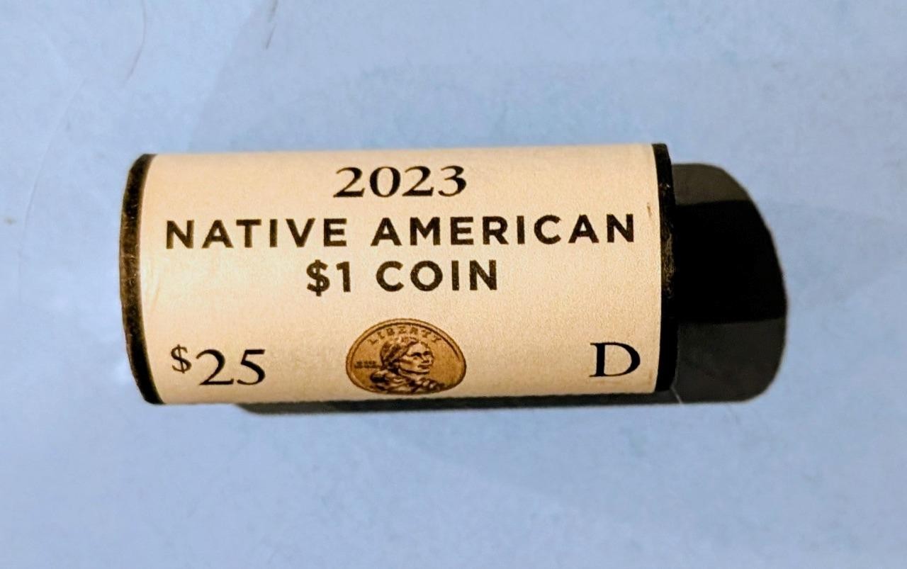 2023 D Sacagawea Native American Dollar Rolls - 25 coin BU Mint Roll